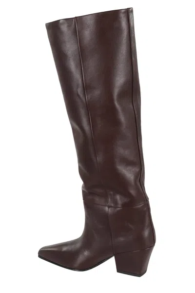 Paris Texas Leather Knee-high Block Heel Boot In Brown
