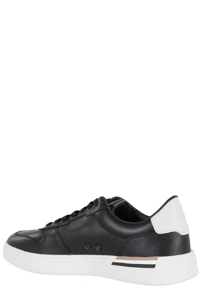 Hugo Boss Leather Trainers With Signature-stripe Details In Black