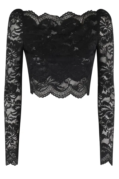 Rabanne Fitted Cropped Lace Top With Long Sleeves In Black