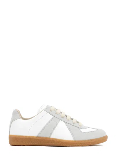 Maison Margiela Women Replica Low-top Leather Sneakers With Suede Inserts In White