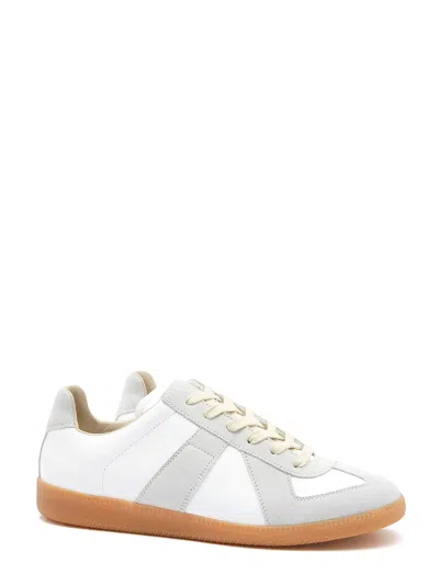 Maison Margiela Women Replica Low-top Leather Sneakers With Suede Inserts In White