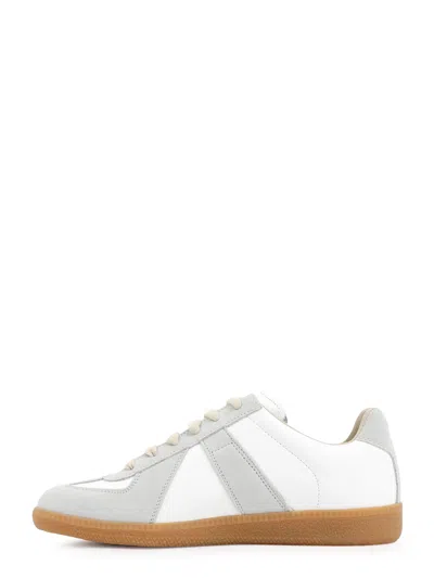 Maison Margiela Women Replica Low-top Leather Sneakers With Suede Inserts In White