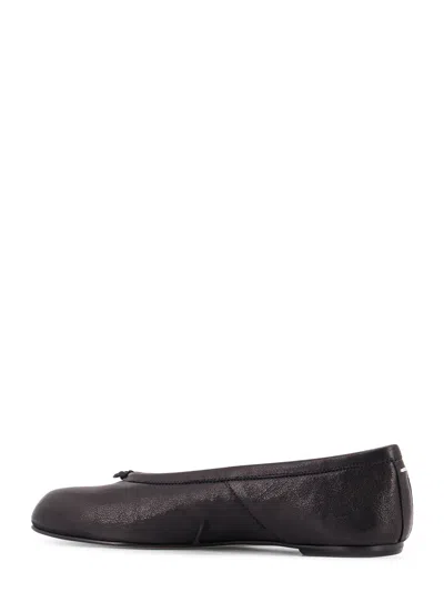Maison Margiela Black Leather Tabi Ballerinas With Signature Detailing In Black