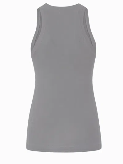 Pinko Ribbed Knit Tank Top With Logo In Gray