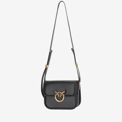 Pinko Love Box Black Crossbody Bag With Love Birds Plaque On The Front In Leather Woman In Black