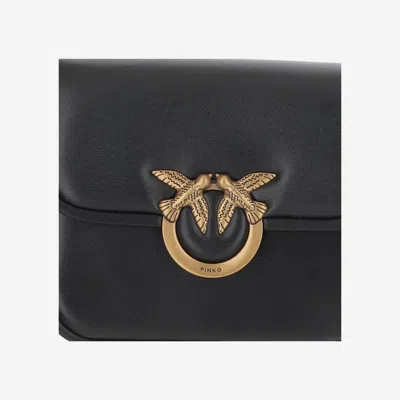 Pinko Love Box Black Crossbody Bag With Love Birds Plaque On The Front In Leather Woman In Black