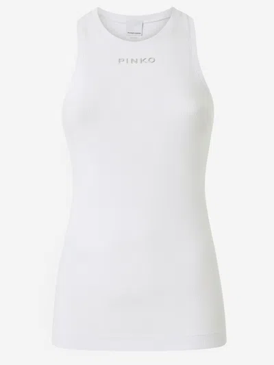 Pinko Ribbed Camisole Top With Logo In White