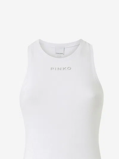 Pinko Ribbed Camisole Top With Logo In White