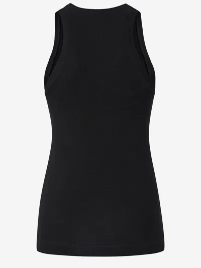 Pinko Crewneck Logo Ribbed Sleeveless Top In Black