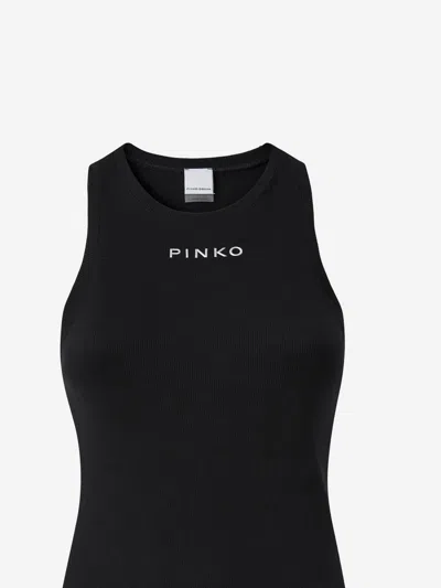 Pinko Crewneck Logo Ribbed Sleeveless Top In Black