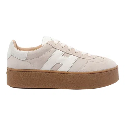 Hogan Platform Sneakers With Suede Upper And Leather Logo In Neutral