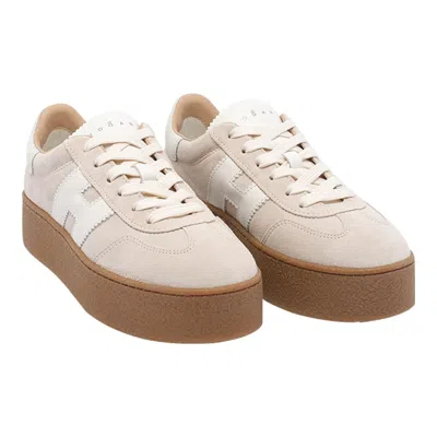 Hogan Platform Sneakers With Suede Upper And Leather Logo In Neutral