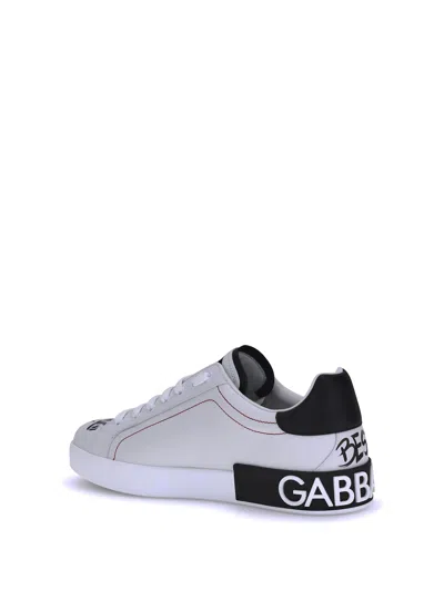 Dolce & Gabbana White Low Top Sneakers With Logo Patch On The Tongue And All-over Print