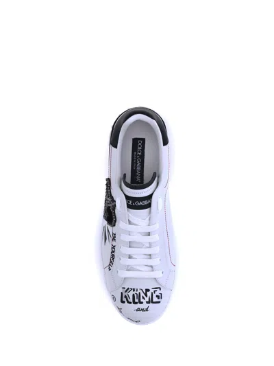 Dolce & Gabbana White Low Top Sneakers With Logo Patch On The Tongue And All-over Print