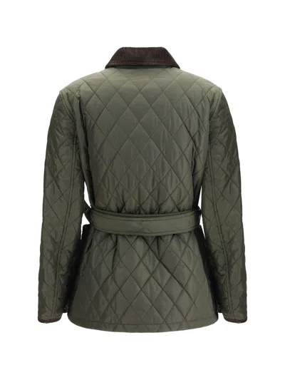 Burberry Quilted Nylon Jacket With Belt In Green