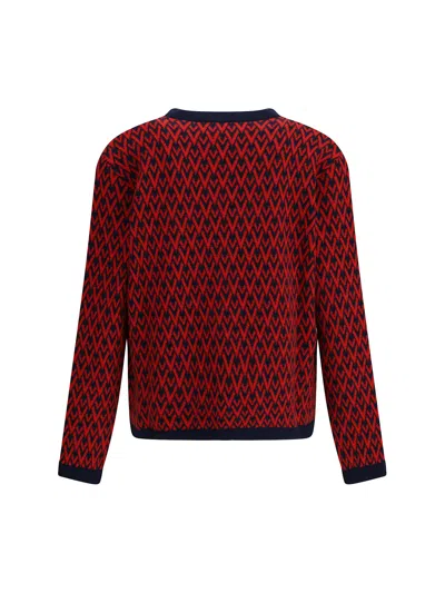 Valentino Garavani Patterned-intarsia Wool Cardigan In Red