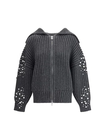 Pinko Crystal-embellished Ribbed Cardigan