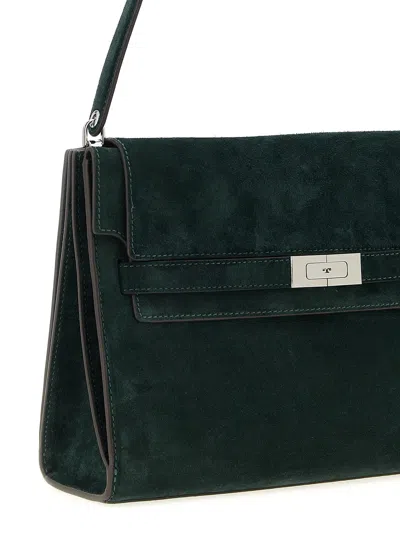 Tory Burch Large Rectangular Shoulder Bag With Suede Finish In Green