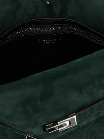 Tory Burch Large Rectangular Shoulder Bag With Suede Finish In Green