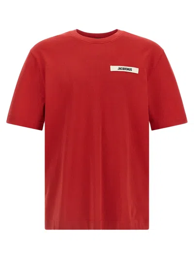 Jacquemus Le T-shirt Gros Grain Red T-shirt With Logo Patch On The Front In Cotton Man