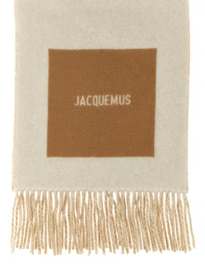 Jacquemus Square Fringed Rectangle Scarf In Neutral