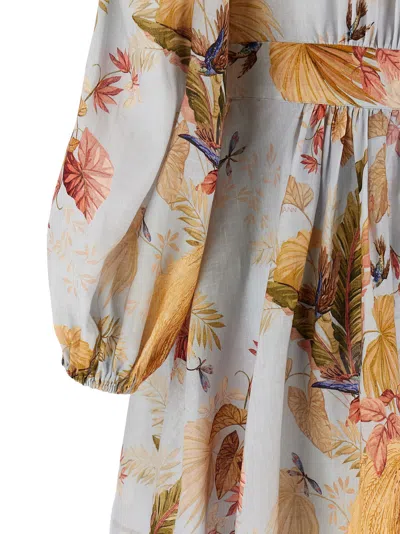 Zimmermann Ascension Light Blue Mini Dress With Flared Skirt And All-over Print In Linen Woman
