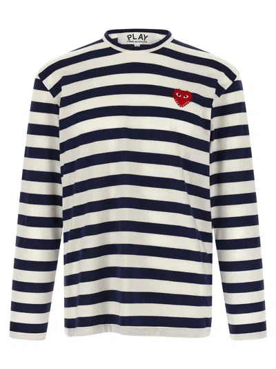 Comme Des Garçons Play Striped Logo Patch Crew Neck T-shirt In Black