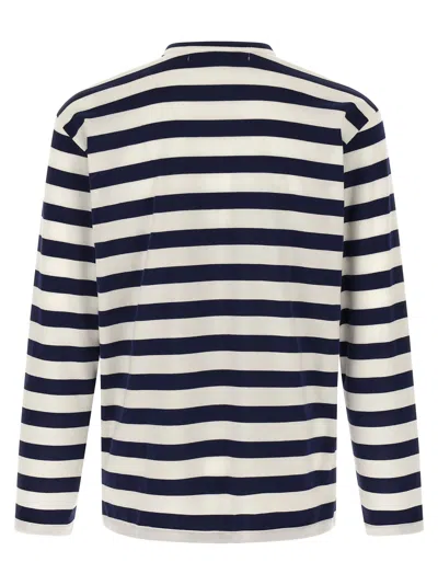 Comme Des Garçons Play Striped Logo Patch Crew Neck T-shirt In Black