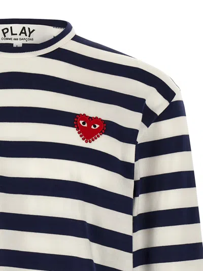 Comme Des Garçons Play Striped Logo Patch Crew Neck T-shirt In Black