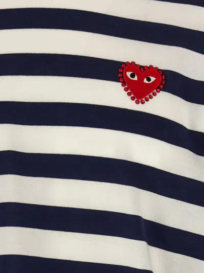 Comme Des Garçons Play Striped Logo Patch Crew Neck T-shirt In Black