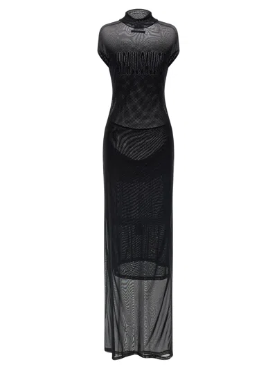 Jean Paul Gaultier Sheer Mesh Maxi Dress With Cap Sleeves In Black