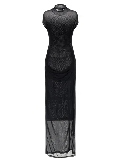 Jean Paul Gaultier Sheer Mesh Maxi Dress With Cap Sleeves In Black