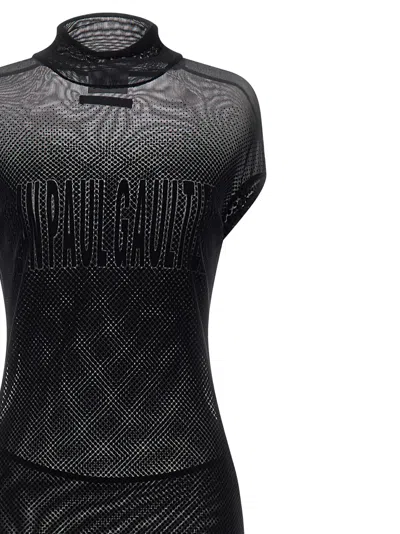 Jean Paul Gaultier Sheer Mesh Maxi Dress With Cap Sleeves In Black