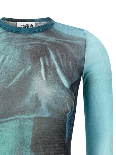 Jean Paul Gaultier Crew Neck Sheer Abstract Print Top In Multi