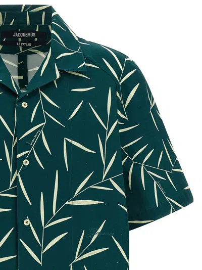 Jacquemus Leaf Print Short Sleeve Shirt With Pocket In Green