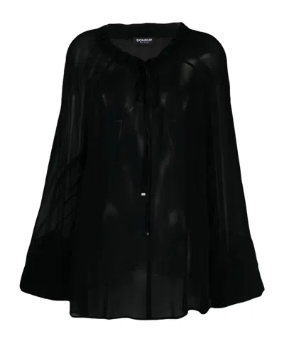 Dondup Tie-neck Semi-sheer Blouse In Black