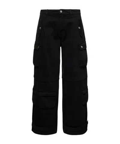Icon Denim Rosalia Black Low Waisted Cargo Jeans With Patch Pockets In Cotton Denim Woman In Black