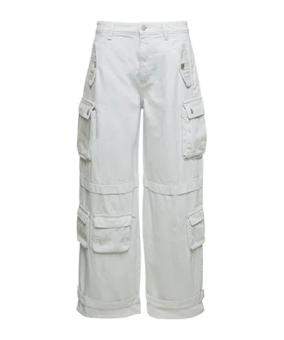 Icon Denim 'rosalia' White Low Waisted Cargo Jeans With Patch Pockets In White