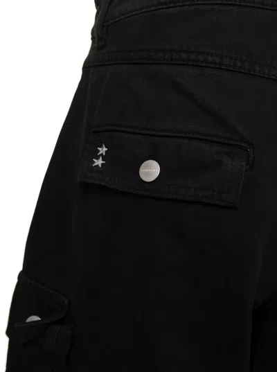 Icon Denim Rosalia Black Low Waisted Cargo Jeans With Patch Pockets In Cotton Denim Woman In Black