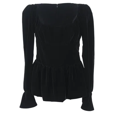 Tom Ford Square Neck Puff Sleeve Blouse In Black Velvet In Black