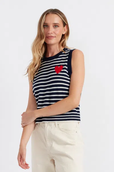 Chinti & Parker Navy-cream Merino Heart Breton Tank