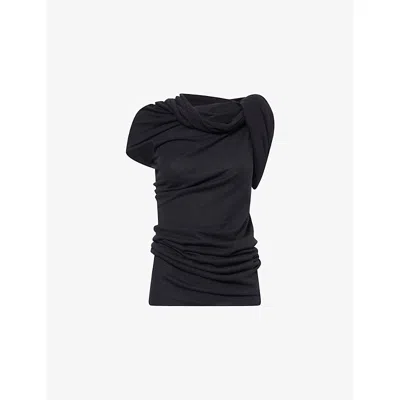 Rick Owens Womens Black Twist Asymmetric Stretch-woven Top In Black