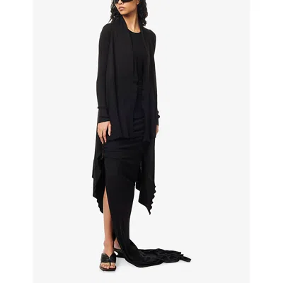 Rick Owens Womens Black Wrap Draped Wool Cardigan