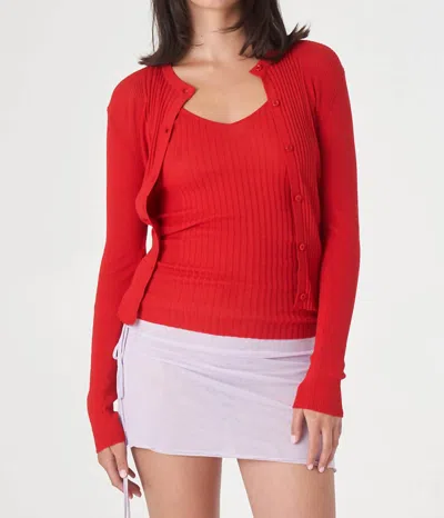 Find Me Now Light Weight Vary Rib Knit Cardigan In Red In Red
