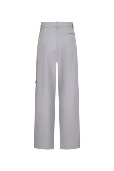 Darkpark Chain Adorned Wide Leg Wool Pants In Gray