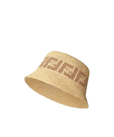 Fendi Beige Raffia Bucket Hat In Neutral