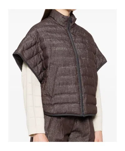 Brunello Cucinelli Short Sleeve Quilted High Neck Jacket