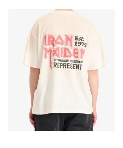 Represent White Crewneck T-shirt With Logo On Front And Rear In Cotton Blend Man In Neutral
