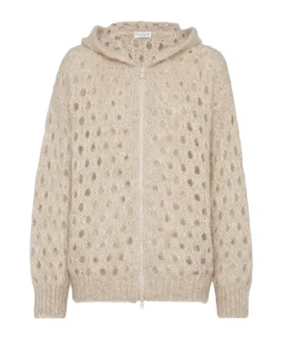 Brunello Cucinelli Hooded Hole-detail Cardigan