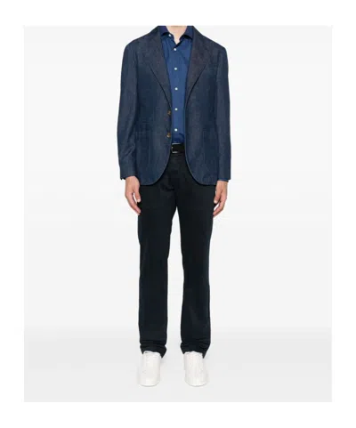 Brunello Cucinelli Single-breasted Cotton Denim Jacket With Patch Pockets In Blue